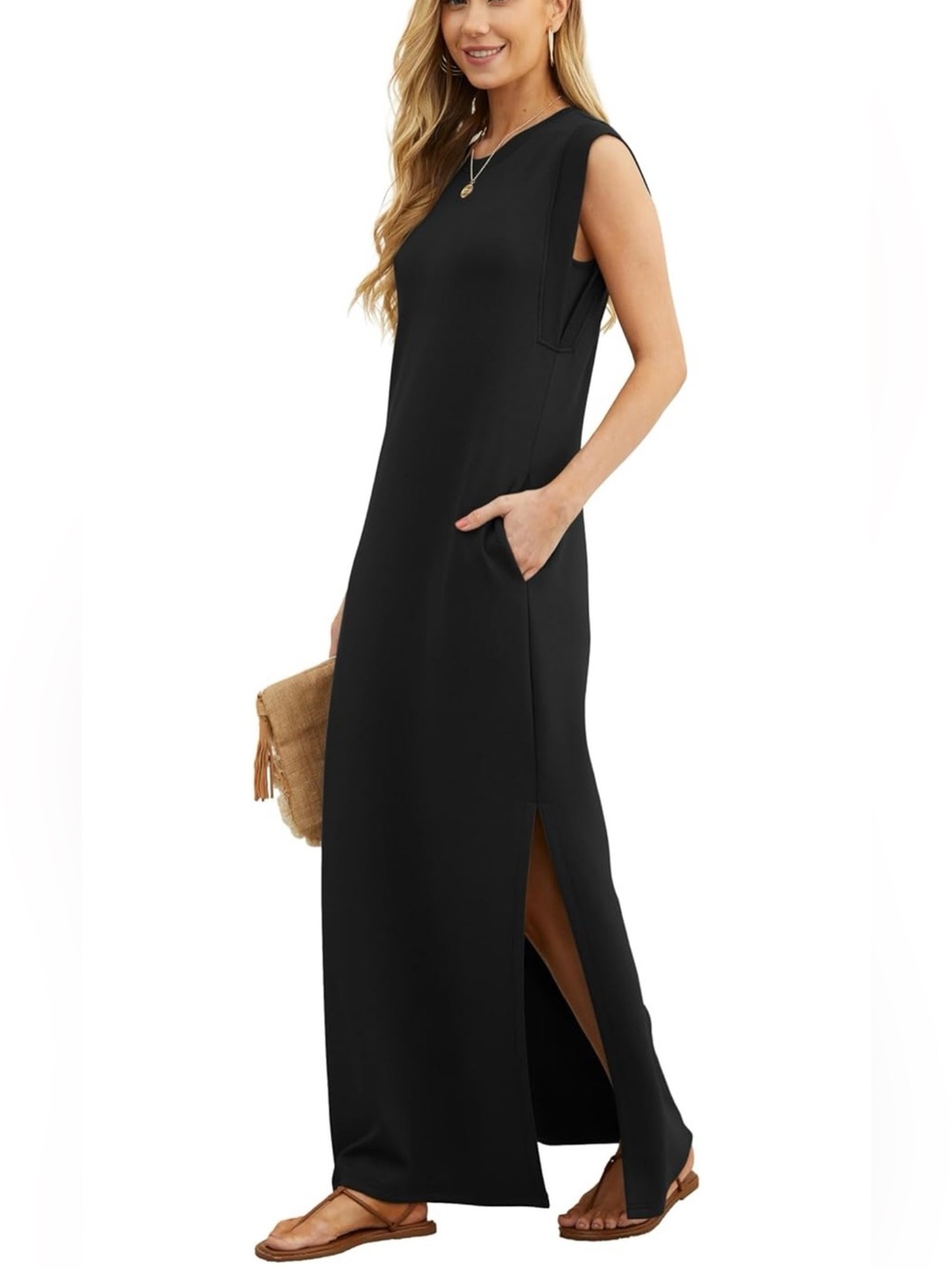 GRECERELLE Maxi Dress with Pockets - Sleeveless Black- Medium NWT